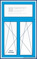 Т-образное двустворчатое поворотно откидное окно Оптима